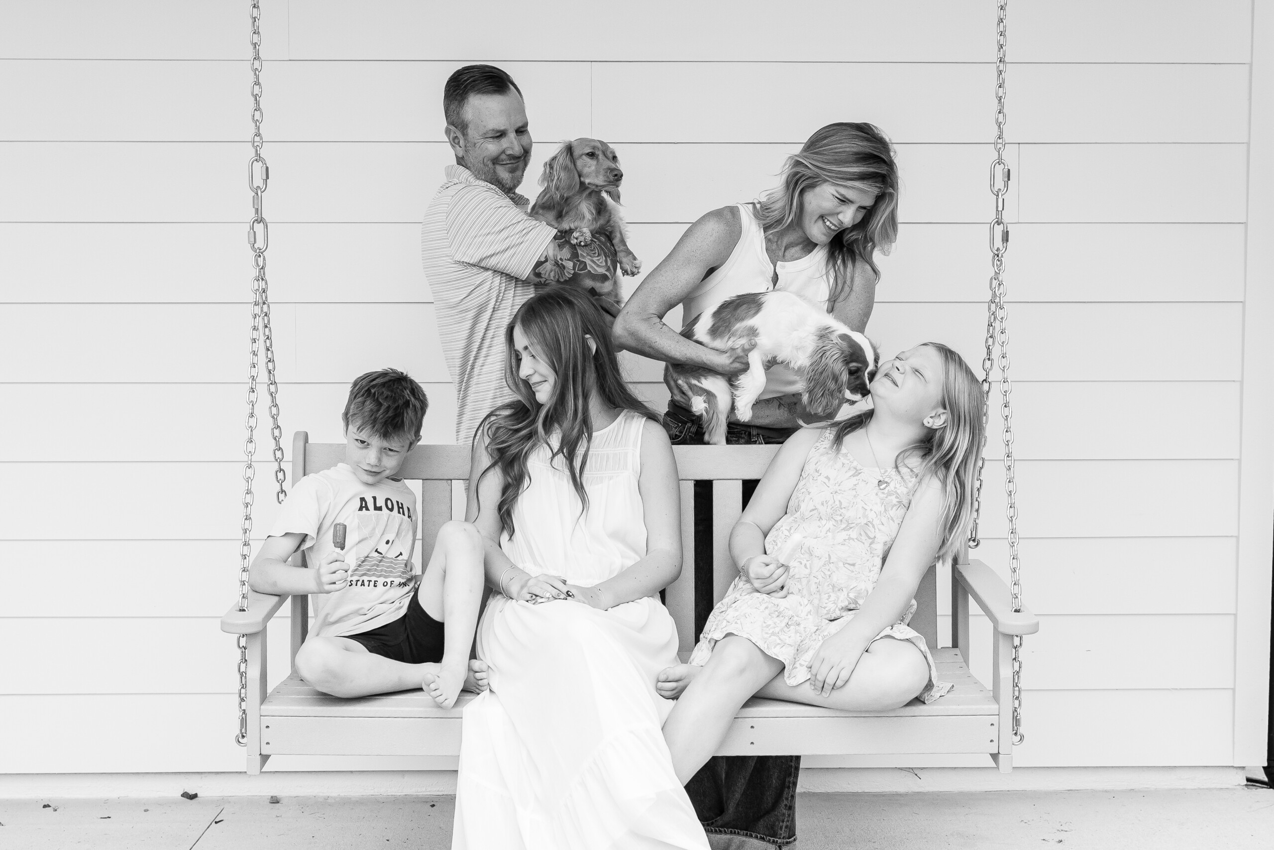 at home family photography session with dogs