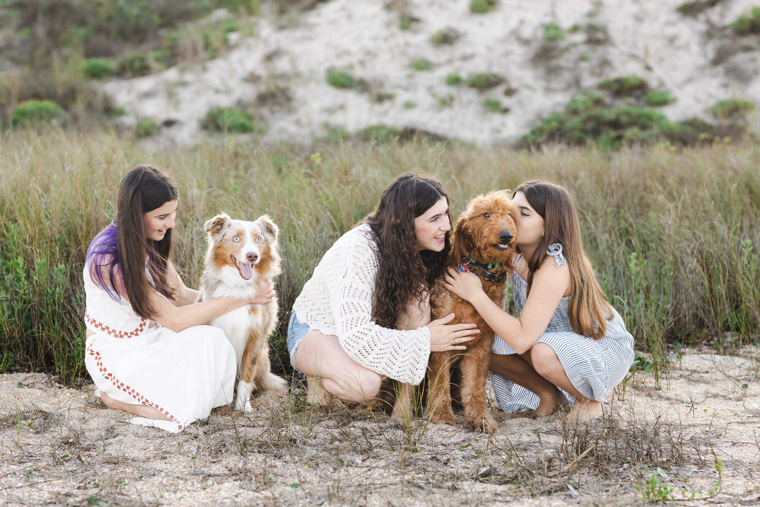 Family with golden retriever on Jacksonville beach at sunset — Tracy Lynn Photography